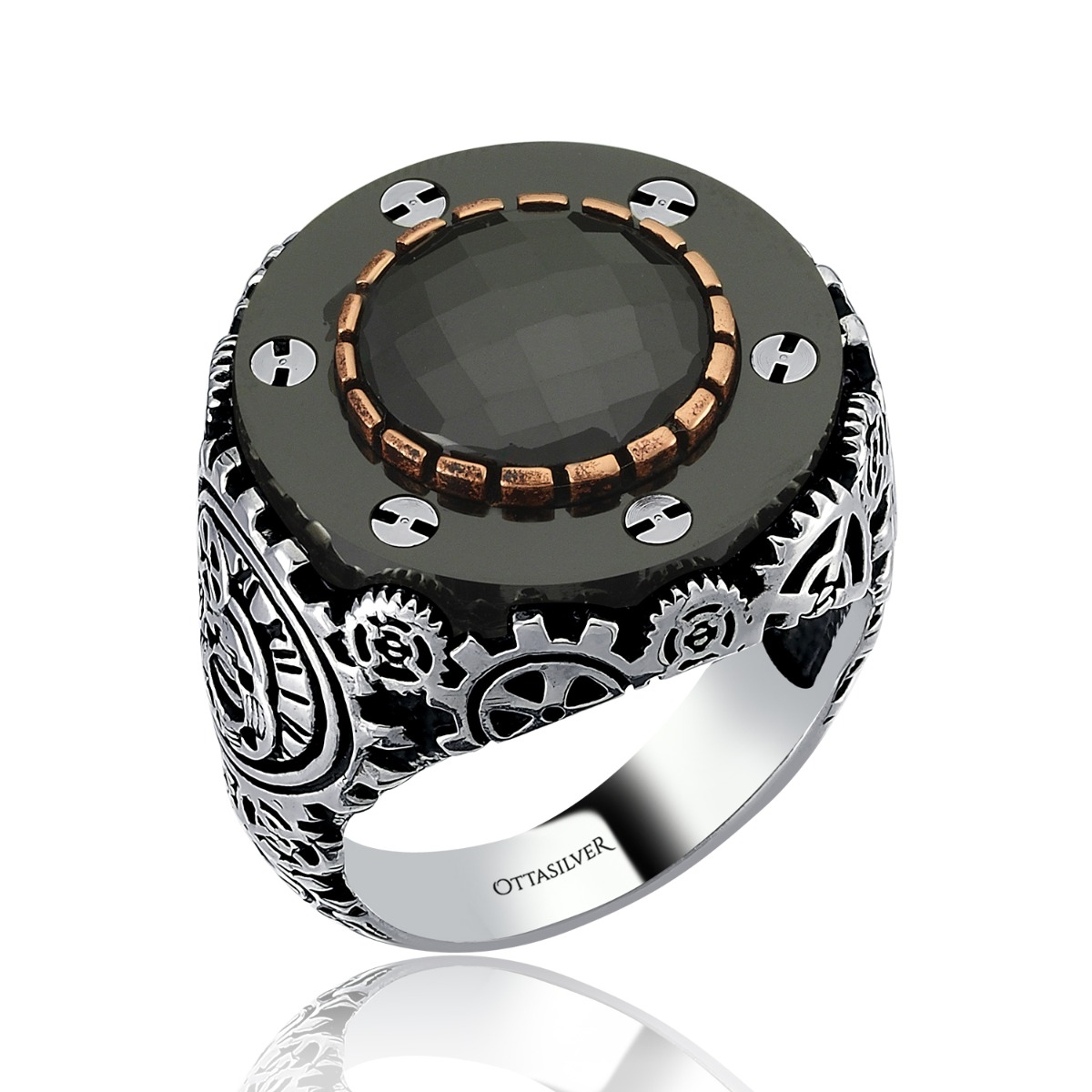 Gear Design Zircon Ring-Black
