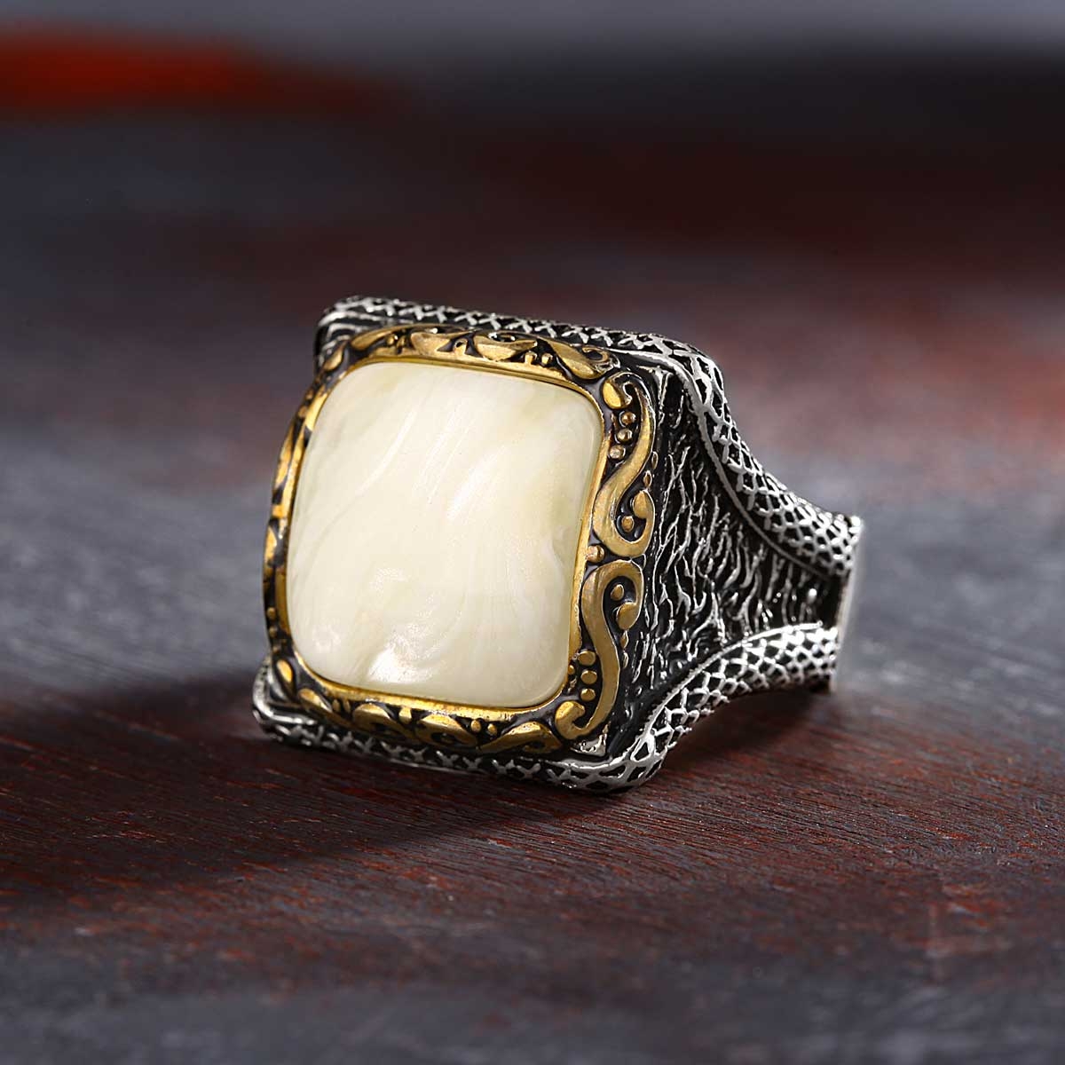 Pearl Stone Mens Ring