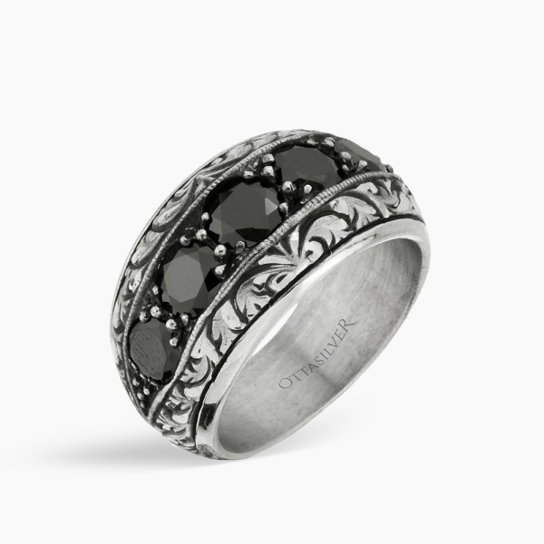 Black Crystal Handmade Men&#039;s Ring 