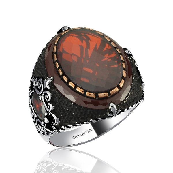 Silver Men&#039;s Ring with Zircon - Red