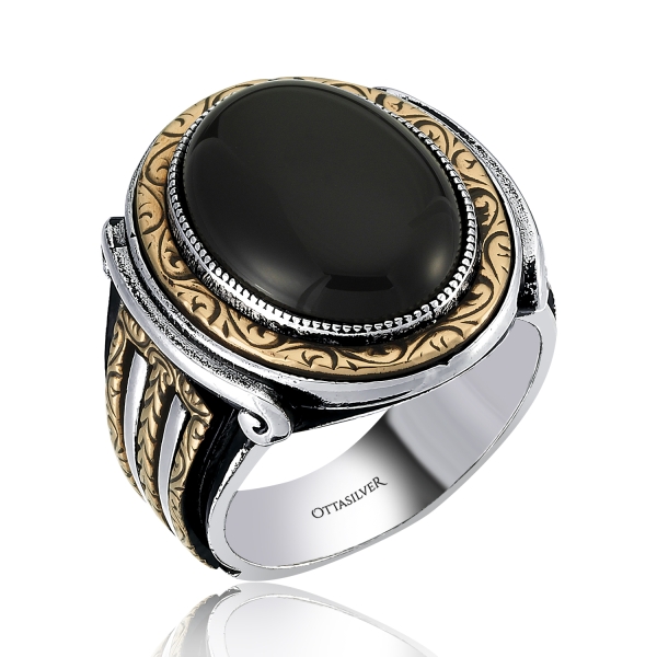 Silver Men's Ring Oval Design - Onyx