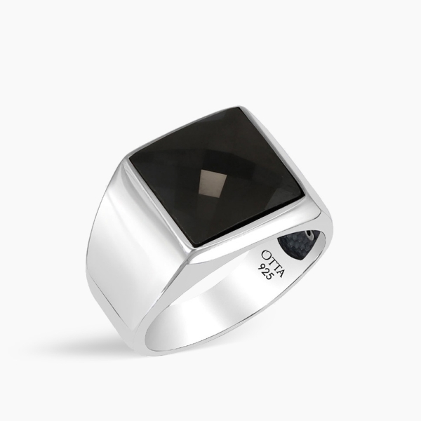 Modern Square Silver Ring with CZ Diamond