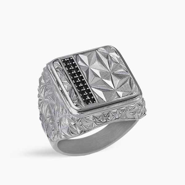 Unique Silver Men&#039;s Ring with CZ Diamond