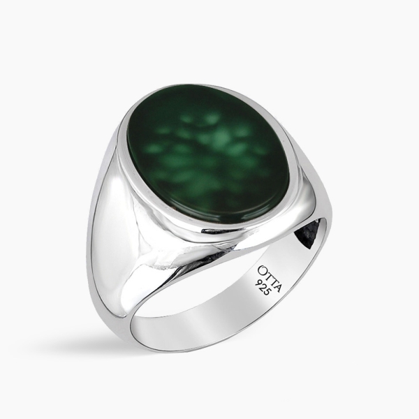 Basic Sterling Silver Ring with Green Agate Stone