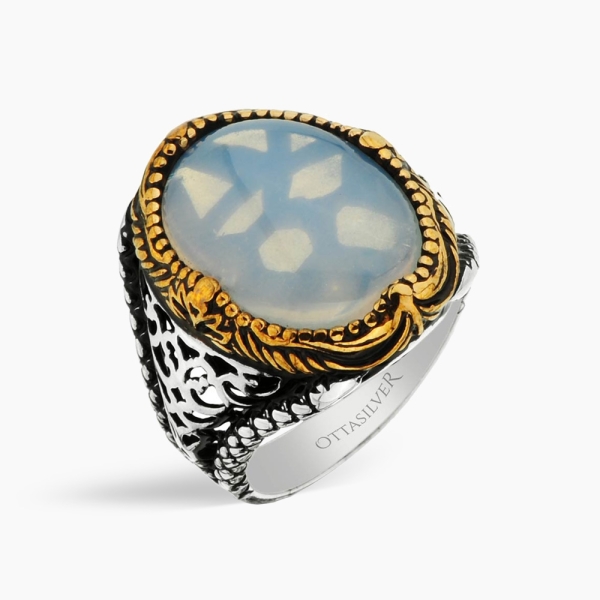 Men's Ring with Moon Stone in 925 Sterling Silver 