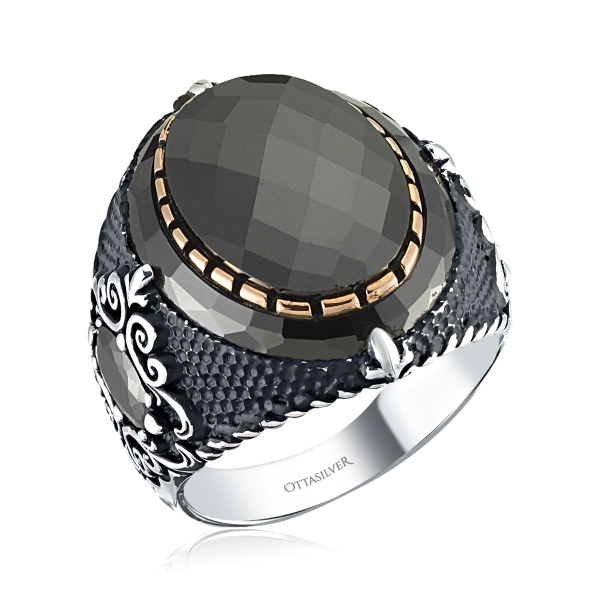 Silver Men&#039;s Ring with Zircon - Black