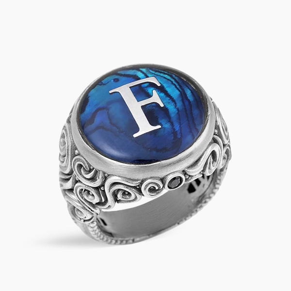 Exclusive Personalize Blue Pearl Silver Ring