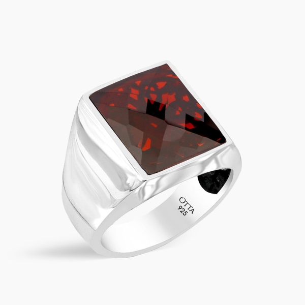 Basic Sterling Silver with Rectangle Red Zircon