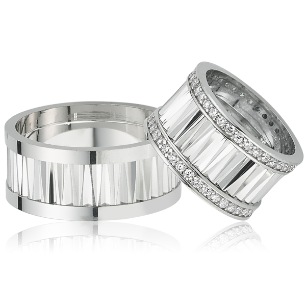 Unique Design Modern Silver Wedding Ring Pair