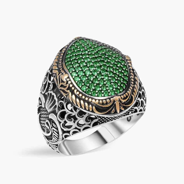 Green Zircon Sterling Silver Men's Ring