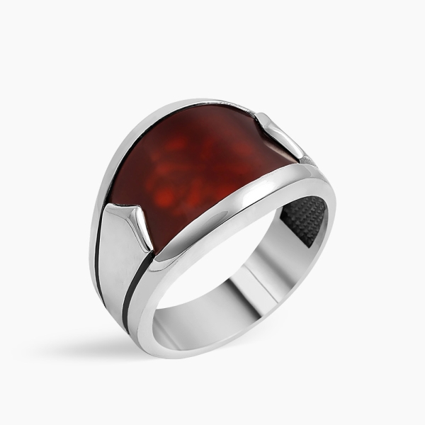 Minimalist Silver Band with Red Agate