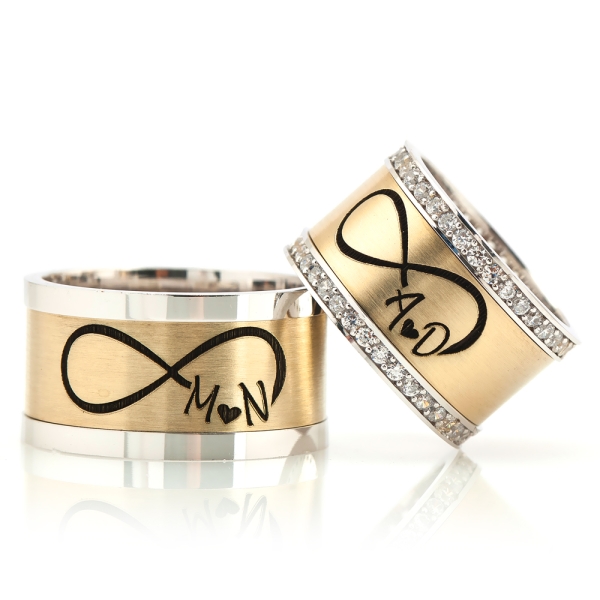 Gold-Plated Letter Double Silver Wedding Ring