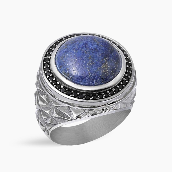 Lapis Lazuli Stone in Silver Ring with CZ Diamond