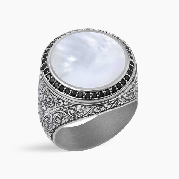 Pearl Stone Solid Silver with Black Zircons