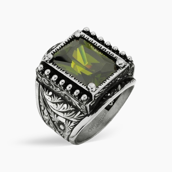 Green Zircon Handmade Men's Ring