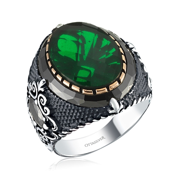 Silver Men&#039;s Ring with Zircon - Green