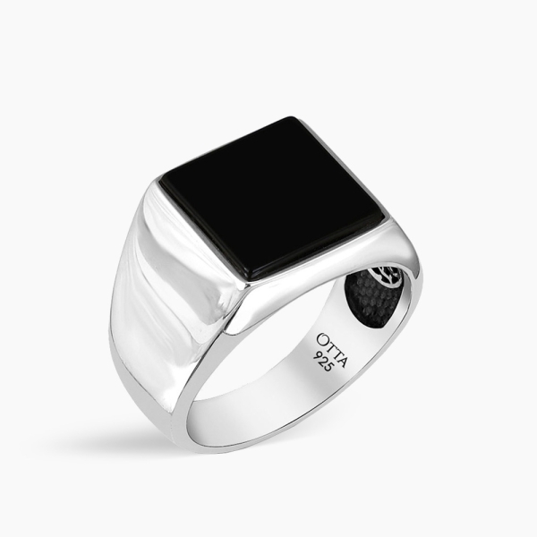 Basic Square Silver Ring with Black Onyx