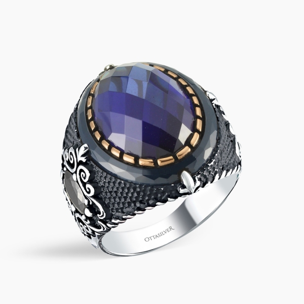 Silver Men's Ring with Zircon - Blue