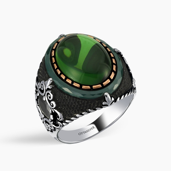 Green Agate Sterling Silver Ring