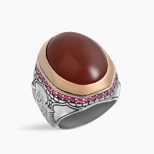 Red Aqeeq Silver Ring