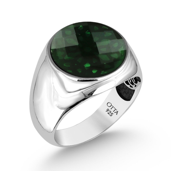 Classic Casual Silver Ring with Zircon - Green