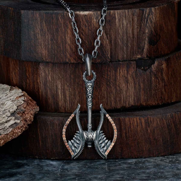 Viking Axe Wing Silver with CZ Diamonds