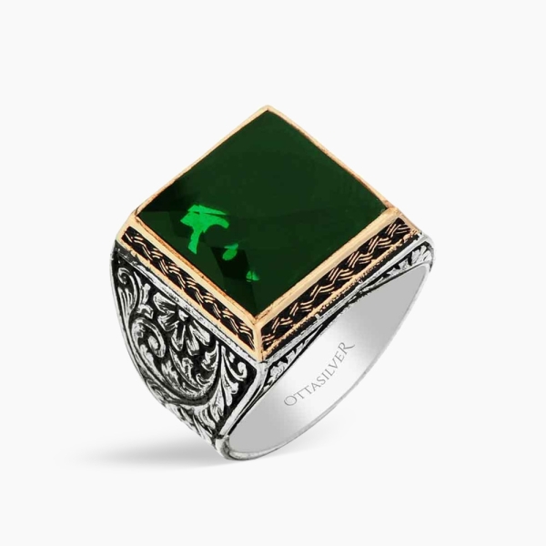 Green CZ Diamond Stone Men's Ring
