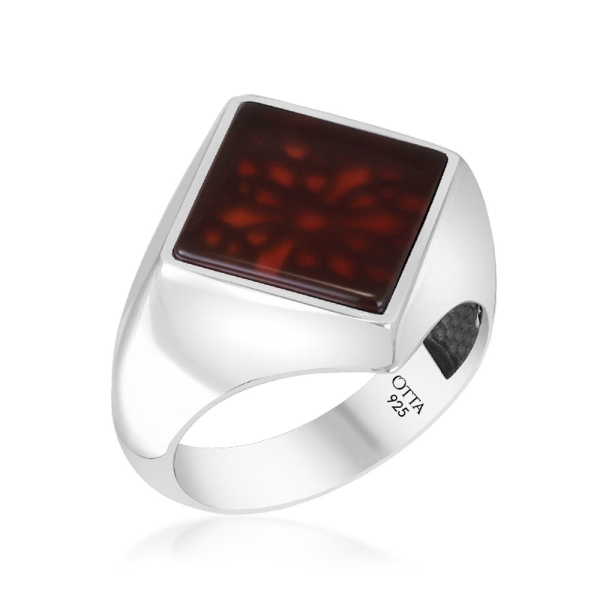 Modern Square Silver Ring with Red Agate