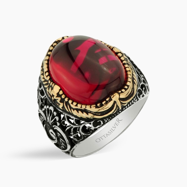 Ruby Stone Men's Silver Ring