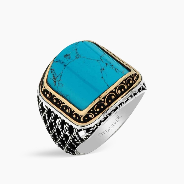 Turquoise Stone Silver Men's Ring