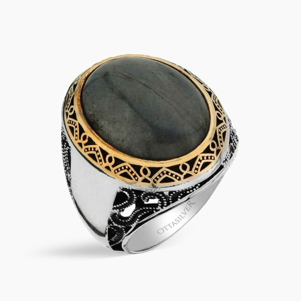 Labradorite Stone Men's Ring in Silver
