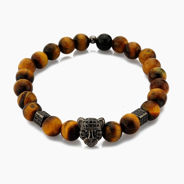 Tiger Eye Beaded Bracelet with Silver and Zircons 