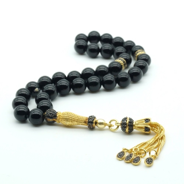 Black Onyx Tasbih with Gold-Plated Silver Imame