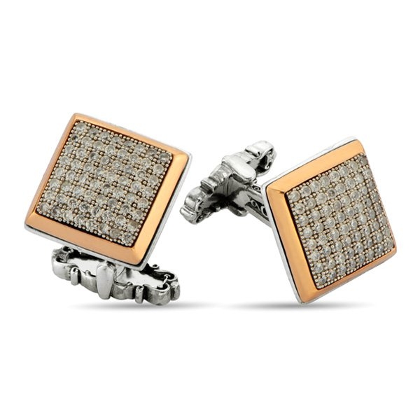 Mens Silver Cufflinks with White Zircons