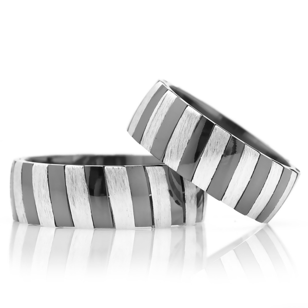 Wedding Band with Two Color Striped Design