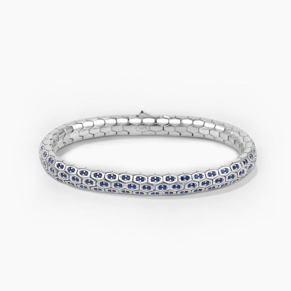 Silver Python Design in Silver Bracelet with Double Blue CZ Diamonds