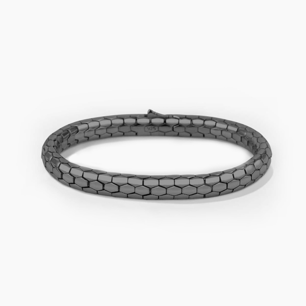 Black Classic Python Design in Silver Bracelet 