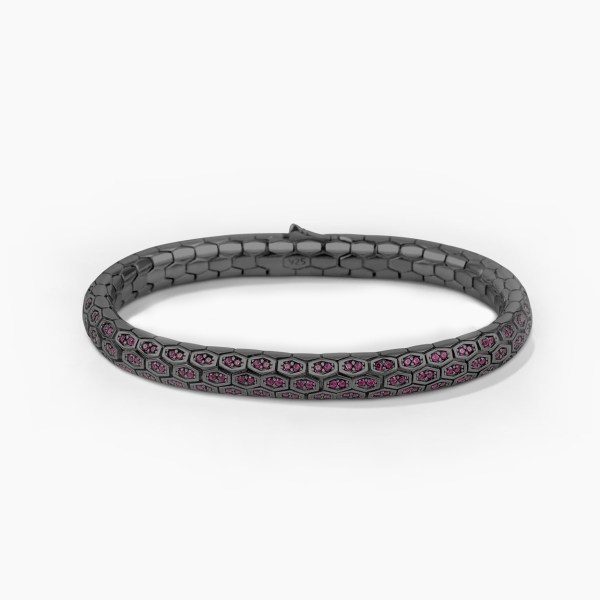 Python Design in Silver Bracelet with Double Pink CZ Diamonds