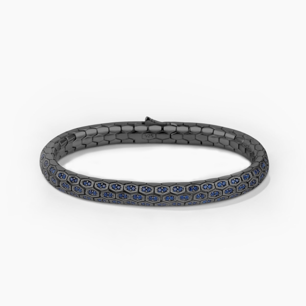 Python Design in Silver Bracelet with Double Blue CZ Diamonds