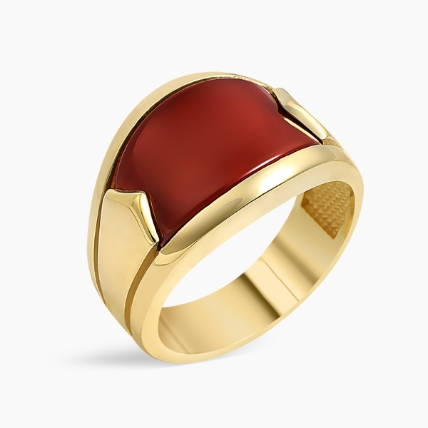 14K Solid Gold Curved Red Agate Ring