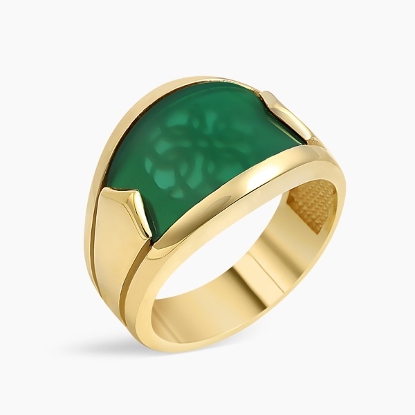 18K Gold Curved Green Agate Ring