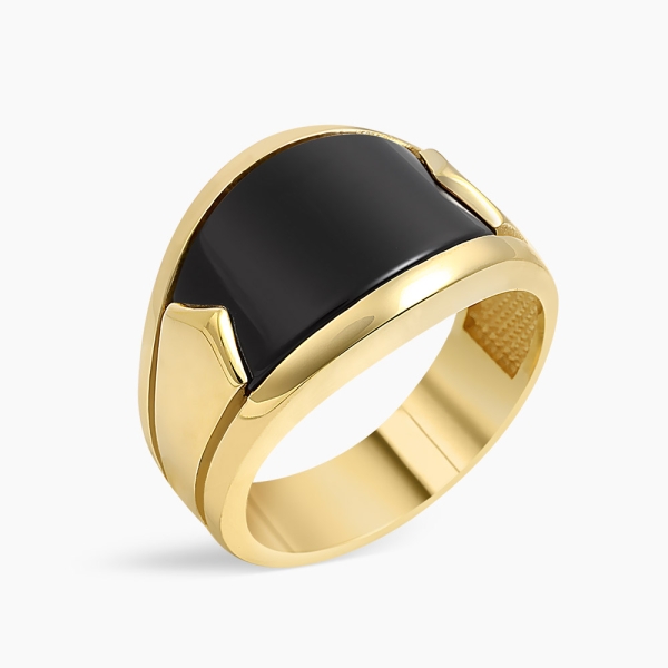 14K Solid Gold Curved Black Onyx Ring