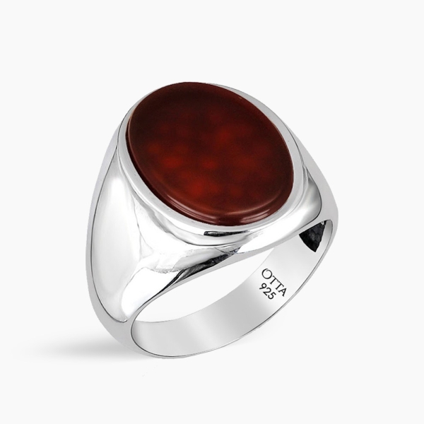 Minimal Sterling Silver Ring with Red Agate Stone