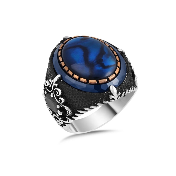 Blue Mother of Pearl Ring in Silver