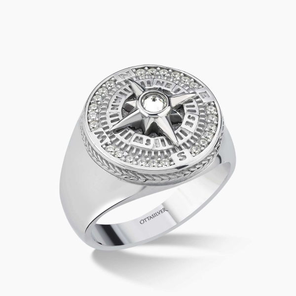 Compass White Zircon Silver Ring