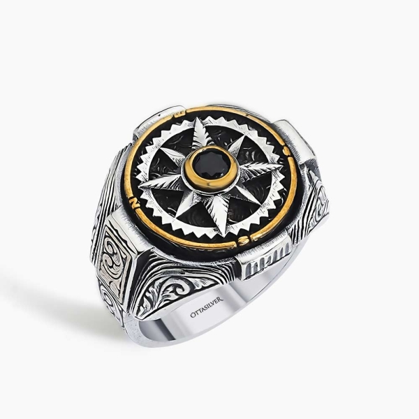 Compass Star Silver Ring