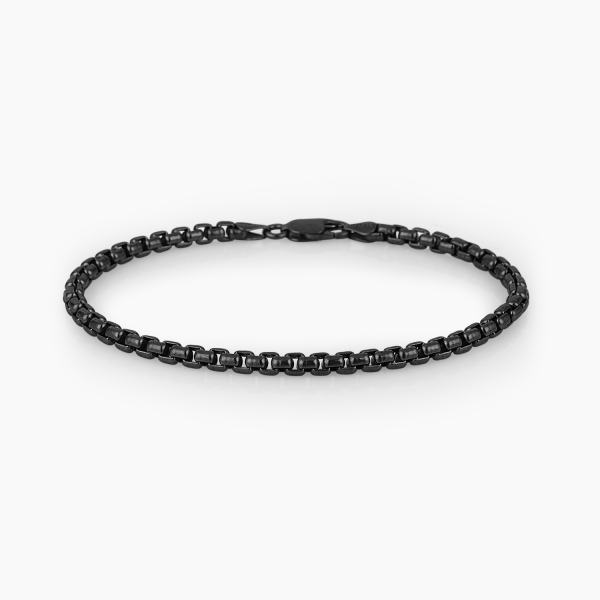 Round Box Chain Bracelet Black Rhodium Plated - 3 mm