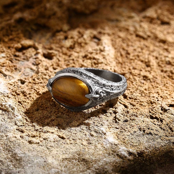 Tiger Eye Stone Minimal Ring