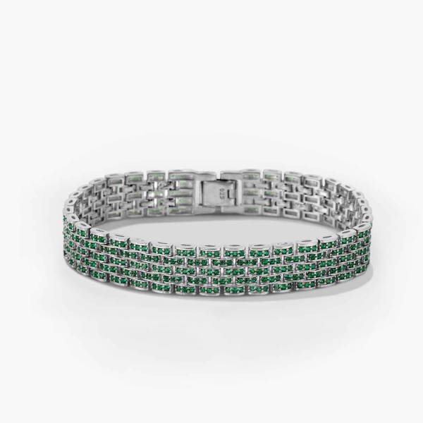 Green Embellished Silver Rolex Style Bracelet