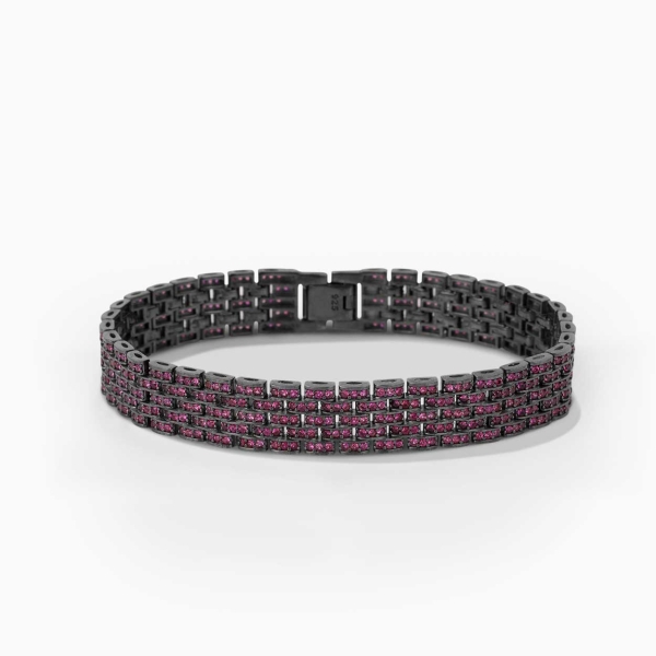 Pink Zircon Embellished Silver Rolex Style Bracelet